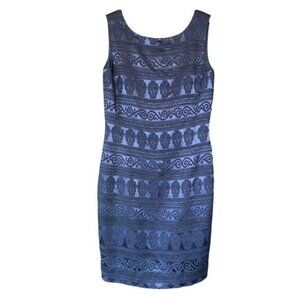 Vintage Denise Hajjar Boston Blue Jacquard Sleeveless Sheath Dress Size 6